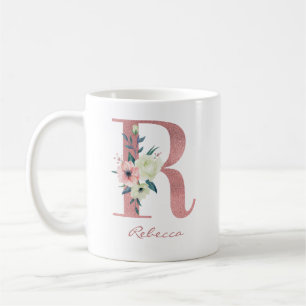 Bloemige letter R initiaal - Roze en ivoor boeket Koffiemok