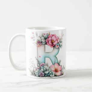 Bloemige Letter R Pastel Botanische Monogram Koffiemok