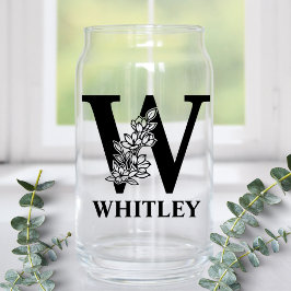 Bloemige Letter W Monogram en Gepersonaliseerde Na Blikvorm Glas