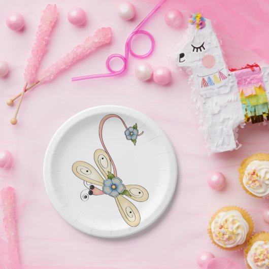 bloemige libel papieren bordje (Feest)