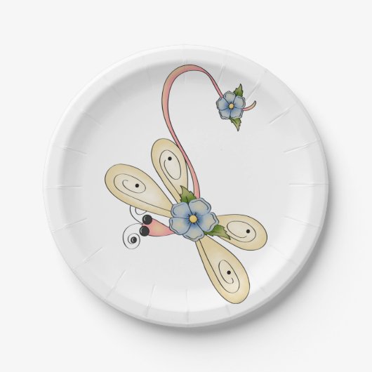 bloemige libel papieren bordje (Voorkant)