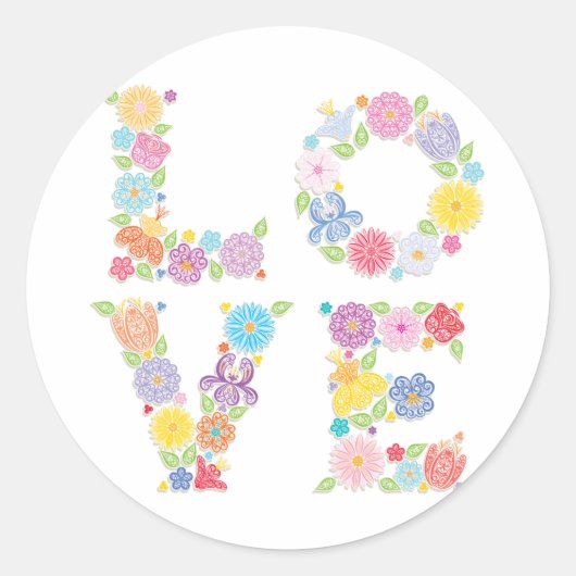 Bloemige LIEFDE Ronde Sticker (Voorkant)