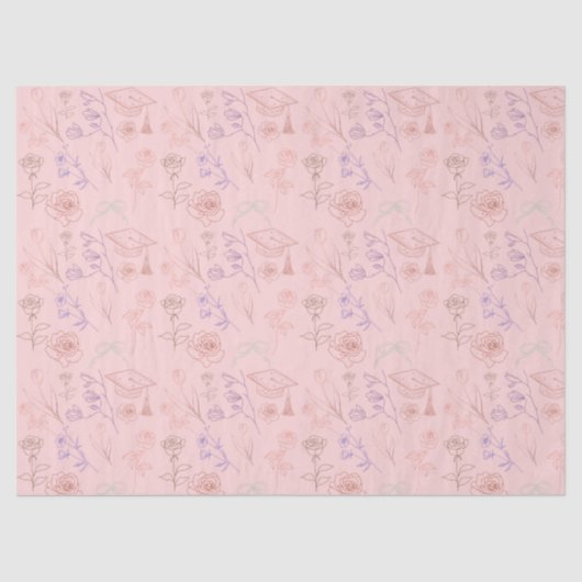 Bloemige Lijnkunst Afstudeercadeau Tissuepapier (Voorkant)