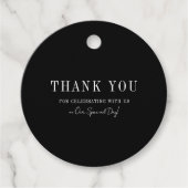 Bloemige Lijnkunst Rustieke Zwarte Elegante Bruilo Bedankjes Labels (Voorkant)