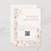 Bloemige Lijnkunst Terracotta Bruiloft RSVP Kaartje (Voorkant / Achterkant)
