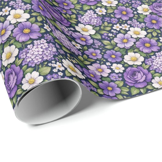 bloemige lila cadeaupapier (Rol Hoek)