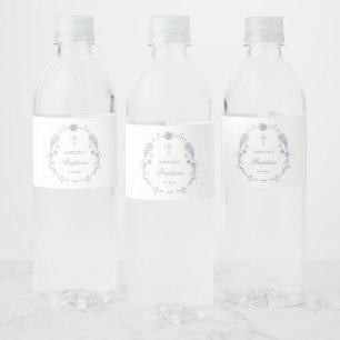 Bloemige lila lavendel krans Doop Waterfles Etiket