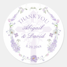 Bloemige lila lavendel krans religieuze trouw ronde sticker