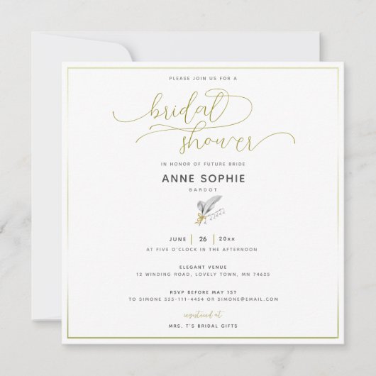 Bloemige Lily Valley Goud Calligrafie Bruidsdouche Kaart (Voorkant)