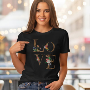 Bloemige LOVE Rustieke Woord Dames T-Shirt