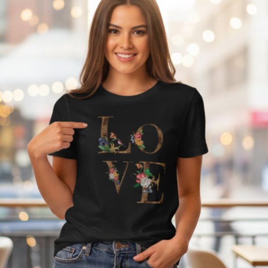 Bloemige LOVE Rustieke Woord Dames T-Shirt