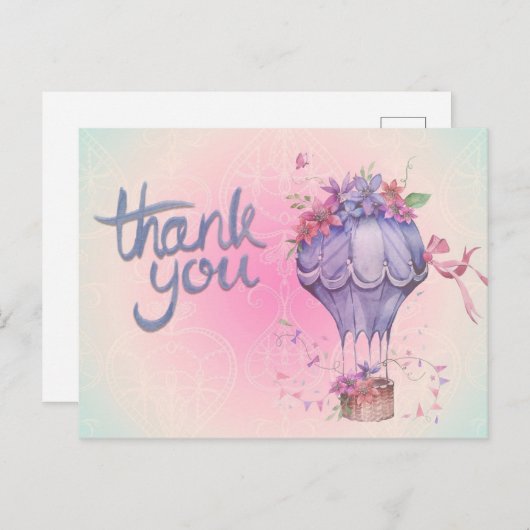 Bloemige Luchtballon Bedankt Briefkaart (Voorkant / Achterkant)