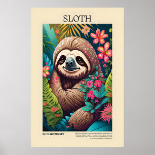 Bloemige Luiaard Kunstprint Speelse Wilde Dieren P Poster