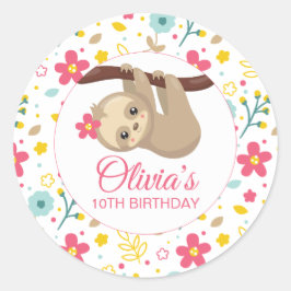 Bloemige Luiaard Verjaardagsfeest Stickers