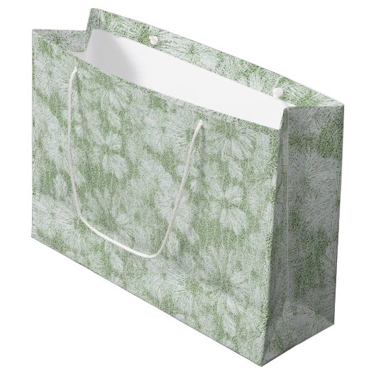 Bloemige Madeliefje Fluwelen LIme Groen Groot Cadeauzakje (Voorkant Gekanteld)