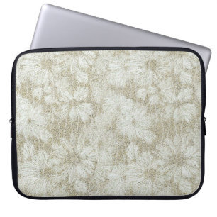 Bloemige Madeliefjes Fluwelen Crème Textuur Laptop Sleeve
