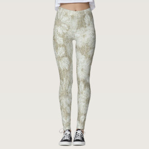 Bloemige Madeliefjes Fluwelen Crème Textuur Leggings