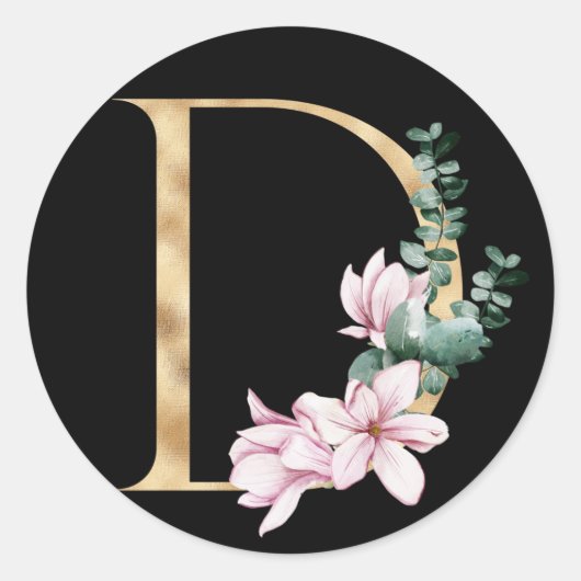 Bloemige magnolia monogram in gouden letter D Ronde Sticker (Voorkant)