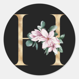 Bloemige magnolia monogram in gouden letter H Ronde Sticker