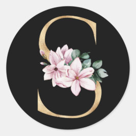 Bloemige magnolia monogram in gouden letter S Ronde Sticker