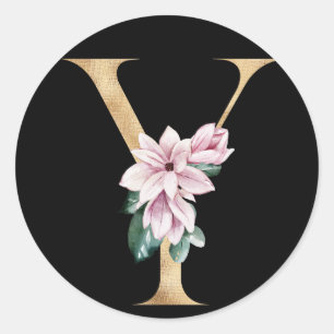 Bloemige magnolia monogram in gouden letter Y Ronde Sticker