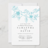 Bloemige Magnolia Tak Lichtblauwe Proefdinermaalij Kaart (Voorkant)