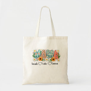Bloemige Mama met namen van kinderen boodschappent Tote Bag