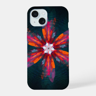 Bloemige Mandala Bloemen Oranje Rood Blauw Abstrac iPhone 15 Case