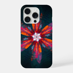Bloemige Mandala Bloemen Oranje Rood Blauw Abstrac iPhone 15 Pro Case