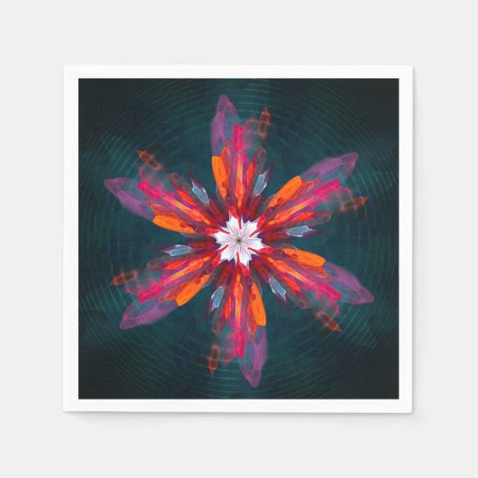 Bloemige Mandala Bloemen Oranje Rood Blauw Abstrac Servet (Voorkant)