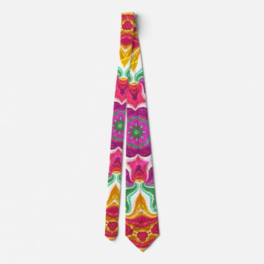Bloemige mandala geborduurde lichte draden stropdas (Achterkant)