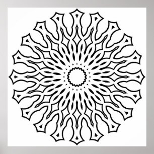 Bloemige Mandala Kleurplaat met Tranenvormige Lage Poster