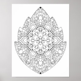 Bloemige Mandala voor Volwassenen in de Vorm van e Poster