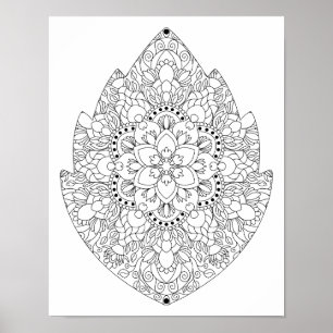 Bloemige Mandala voor Volwassenen in de Vorm van e Poster