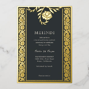 Bloemige Marigold Gouden Mehndi Uitnodiging