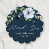 bloemige marineblauwe bruidsdouche bedankt bedankjes labels (Achterkant)