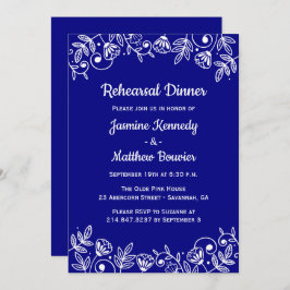 Bloemige marineblauwe repetitie diner bruiloftsblo kaart