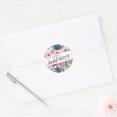 Bloemige marineblush roze je bent uitgenodigd voor ronde sticker (Envelop)