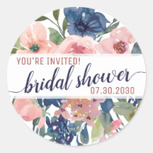 Bloemige marineblushroze Uitgenodigd voor bruidsme