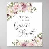 Bloemige Mauve Blush Elegant Trouwgastenboek Poster (Voorkant)