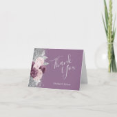 Bloemige Mauve Blush Zilveren Huwelijks Dank Je Kaart (Voorkant)