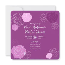 Bloemige mauve paarse bruidsdouche uitnodigingen
