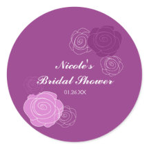 Bloemige mauve paarse bruiloftsshower favorsticker