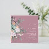 Bloemige Mauve Zomer Eucalyptus Boho Bruiloft Kaart (Staand voorkant)