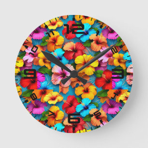 Bloemige Meerkleurige Bloemen Patroon-36355 Ronde Klok