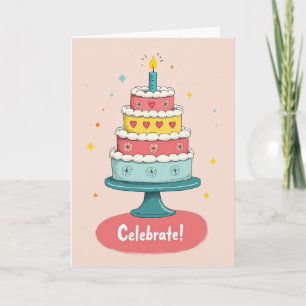 Bloemige meerlaagse cake kaart