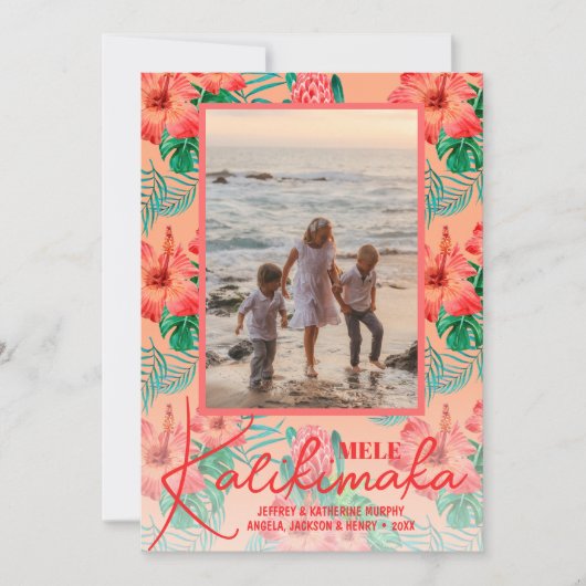 Bloemige Mele Kalikimaka-foto Feestdagenkaart (Voorkant)