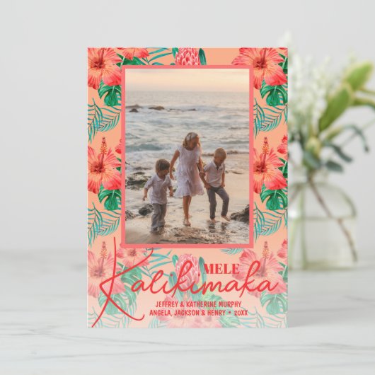 Bloemige Mele Kalikimaka-foto Feestdagenkaart (Staand voorkant)