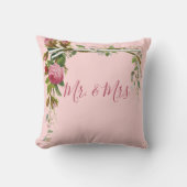 Bloemige meneer mevrouw bruiloft bruid bruidegom E Kussen (Voorkant)