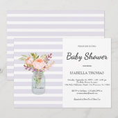 Bloemige Metselpot Paarse Strepen Baby Shower Kaart (Voorkant / Achterkant)